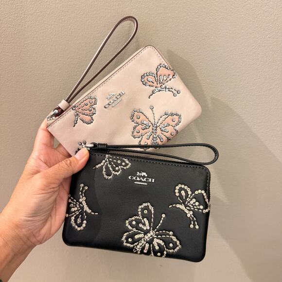 Coach Corner Zip Wristlet With Sparkly Butterfly Print CCJ72‼️choose 1 color‼️ - Picture 1 of 10